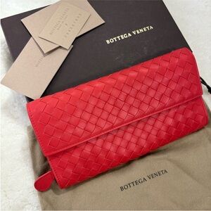 Bottega Veneta Red Intrecciato Leather  Wallet Authentic